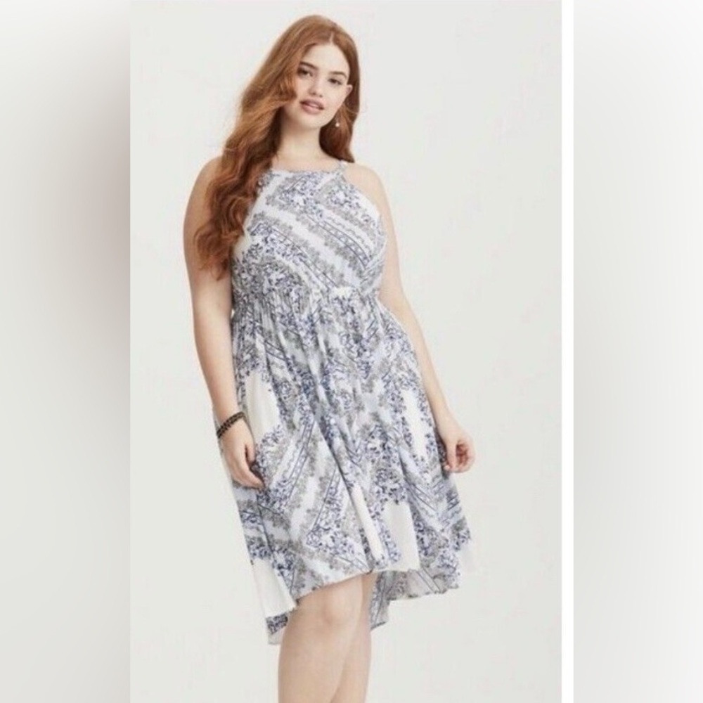 Torrid Women's L Blue Floral High Neck Halter Midi Dress Casual Torrid size 1